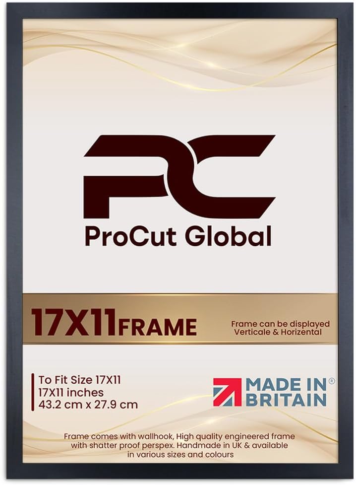 Procut Global 17X11 Matt Black Picture Frames - Modern Wooden Photo Frame with Shatterproof Perspex for Wall or Tabletop - Perfect for Posters, Certificates, Prints - Sizes & Colors Available