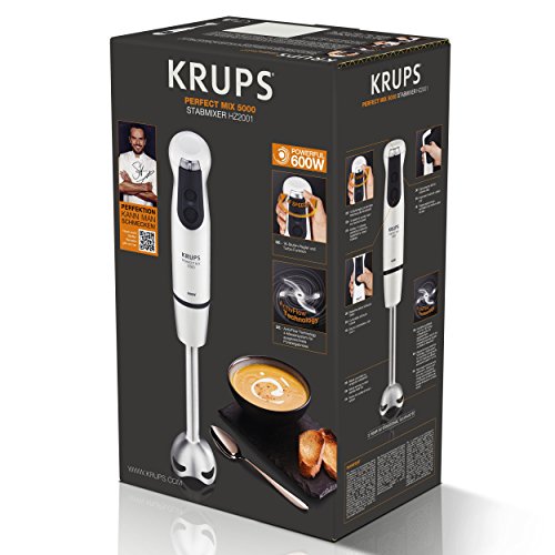 Krups HZ2001 Stabmixer Perfect Mix 5000 inkl. Mixbecher, 4-Messer-Technologie, 16 Geschwindigkeitsstufen, Turbostufe, 600 W, weiß / schwarz / edelstahl gebürstet - 4