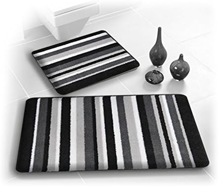 IHIDirect2 Piece Striped Non Slip Bathroom Mat/Rug & Pedestal Set - Black