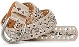 Con brillantes multicolores stylebreaker Remaches Cinturón con agujero remaches y brillantes estilo vintage, remaches cinturón, deseada, mujer 03010026 beige 85 cm
