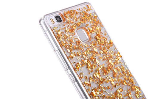 Für Huawei P10 Lite Hülle Glitzer ,SKYXD Blattgold Funken Flocken Pailletten Design Schutzhülle Weiche TPU Transparent Silikon Handyhülle mit [ Koala Staubstecker + Eingabestift ] Glanz Kristall Handytasche Schick Klar Zurück Haut Schlank Etui Schale Fall – Gold - 5