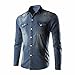 Produktbild Elecenty Herren Jeanshemd Langarmhemd Solide Cowboy-Bluse Mode Langarm-Bluse Langarmshirt Bluse Pulli T-Shirt Männer Herrenhemd Hemden Dünn Tops Hemd Blusen Blusentop (M, Blau)