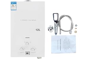 Cozyel Tragbarer Gas Durchlauferhitzer 12L 24KW Propangas Campingdusche für Dusche im Außenbereich Dusche Bad Warmwasser Camping Dusche LPG Warmwasserbereiter Warmwasser Tankless Instant, Weiß