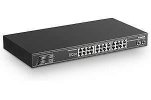 MokerLink 26 Puertos Gigabit PoE Switch, 24 Gigabit PoE+, Enlace Ascendente SFP de 2 Gigabit, 300W IEEE802.3af/at, Plug and Play, no gestionado para Montaje en Rack sin Ventilador