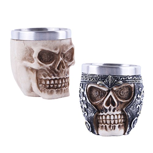 Baoblaze 2 Piezas Taza de Cerveza Gótica de Vino de Cráneo Skull Taza de Agua Vikinga Llamativa de Tankard