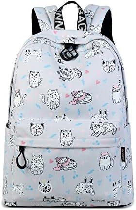 Acmebon Lightweight School Bookbag for Girls Women Daily Backpack Fit for 15.6" Laptop Grey Cat