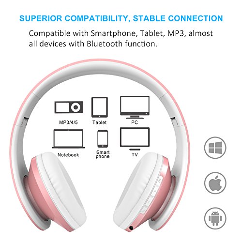 Barsone Cascos Inal  mbrico Bluetooth con Micr  fono y Radio Incorporada Soporta Tarjeta TF  Auriculares Est  reo de Diadema Plegables con Orejeras Suaves para iPhone  M  viles Android  Tableta  Oro rosa 