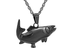 SHAJWO Fish Urn Cremation Necklace for Ashes Fishing Locket Ashes Holder Keepsake Cremation Memorial Pendant Jewelry (Black)