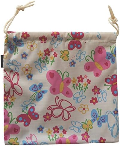 Kids Children's Small Drawstring Water Resistant Wash Bag Owl Robots Butterfly ANIMALS (BUTTERFLIES - CREAM)