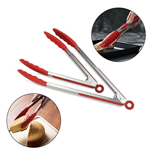 Book's Cover ofFinether en Acier Inoxydable Silicone Astuce Pinces  BBQ Grill Barbecue Pinces 2 Pack 9  12 pour Cuisine Rouge