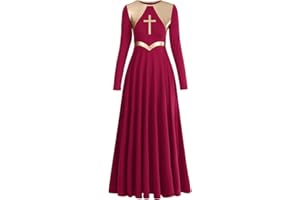 OwlFay Women's Liturgical Praise Worship Dance Dress Long Sleeve Plain Maxi Swing Ceremony Prayer Ballet Church Gowns Dancewear Ballroom Costumes XS-3XL