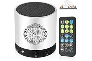Digital Quran Speaker, Hitopin Portable Quran Speaker, Quran Speaker with Remote Control, Quran Speaker MP3 Player, over 18 Reciter and 15 Translations Available (Silver)