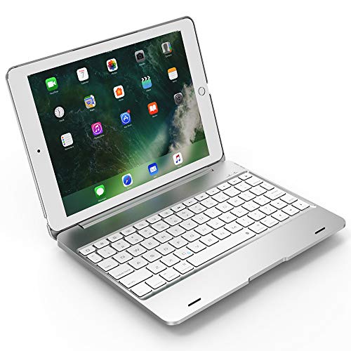UIQELYS Custodia per Tastiera per iPad PRO 9.7 / iPad air1 / air2 / 2017 Nuova Custodia Protettiva per iPad con Tastiera Bluetooth Senza Fili (Argento)
