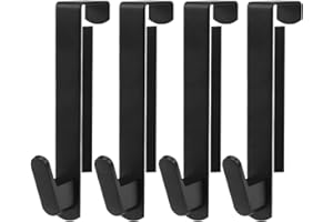 UYUYong 4PCS Crochets de Porte en Acier Inoxydable Noir Patère pour Porte Sans Perçage 11cm Lourd Fardeau Armoire Patère Crochet Porte-serviettes pour Salle de Bain Chambre Cuisine -Maximale 7kg