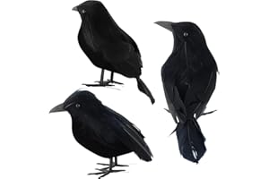 CHWUYI Halloween Decorations Black Crow,3/6 Packs Crows Realistic Raven Birds Halloween Table Decorations Outdoor Spooky Black Feather Crow Bird for Tree Decor Indoor Outdoor Home Garden (3)