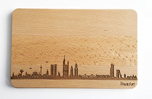 Brotzeitbrett Frankfurt Skyline | Frühstücksbrettchen aus Buche | Holz Schneidbrett | Geschenk mit Gravur | Hessen | Frühstücksbrett (ohne persönlicher Gravur)