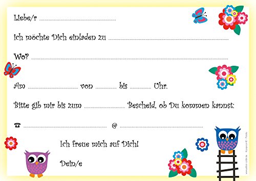 „EULEN IM BAUM“ – 10 St. süsse Eulen-Einladungskarten zum Kindergeburtstag von EDITION COLIBRI © – umweltfreundlich, da klimaneutral gedruckt - 2