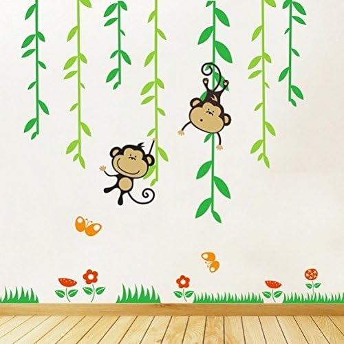 Nursery Tree Wall Stickers Animal Monkey Jungle Safari Kids Wall Art Decals - PD322 (Small)