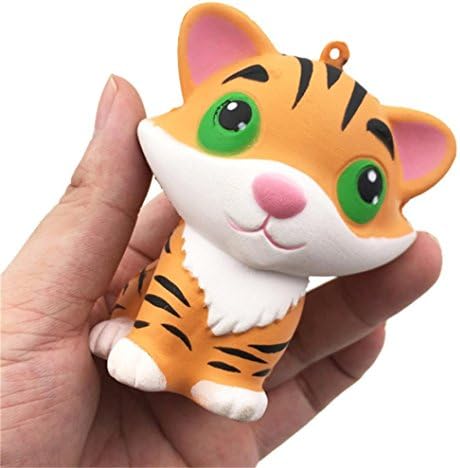 Squishy Toy,Ba Zha  2018 Squishy Cute Tiger Squeeze Slow Rising Cream Scented Cure Decor Fun Amazing Toy Stress Reliever Decor Slow Rising Squeeze Strap Kid Toy Charm Rare Fun Toy for Stress Relief and Time Killing Cell Phone Pendant Strap Gift Elastic Environmentally PU Toys Yellow (Yellow)