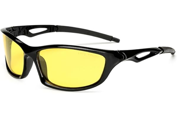 Long Keeper Lunettes Jaune Conduite de Nuit pour Homme Femme, Lunettes de Soleil Sport Polarisées Verre Jaune Vision Nocturne pour Conduite Cyclisme Peche, 65mm