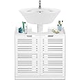 Under Sink Bathroom Cabinet, White Basin Cupboard, Bathroom Under Sink Bathroom Storage Units Free Standing, Wood-plastic Board Bathroom Storage Unit, 23.6x11.8x23.6in