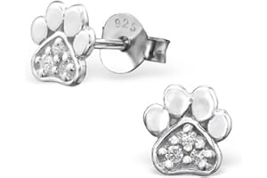 Laimons Kids Orecchini a pressione per bambini gioielli per bambini Zampa di cane finitura lucida Zirconi Argento Sterling 925