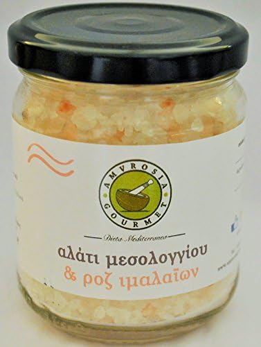 Greek hand-harvested sea salt from Mesolonghi - with pink rock salt from the Himalayas, 200gr glass jar