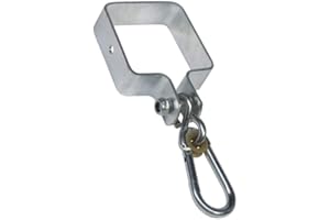 h2i Crochet de balançoire carré | Acier galvanisé | 90 x 90 mm | 1 pièce | Collier de sécurité stable résistant à la corrosion avec mousqueton | Crochet de manchette pour cordes balançoire échelle de