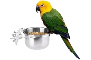 Hypeety Pet Bird Food Feeding and Drinking Hanging Cup Stainless Steel Coop Hanger Cup For Parrot Cage Budgie
