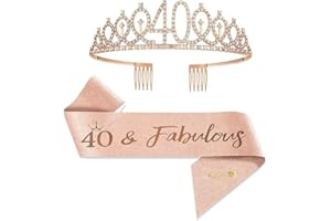 Blunesta 40th Birthday Sash and Tiara Set for Women – Rose Gold Queen Sash, Glittering Tiara, Elegant Birthday Accessories