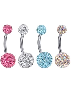 bodyj4you Menge 4Stück Bauchnabelpiercing Knopf Ring Kristall 1,6mm Piercing Schmuck