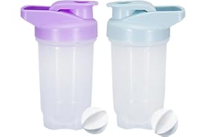 YAYAYOUNG Protein Shaker Flasche 300 ml Auslaufsicher, BPA Frei, Eiweiß Shaker für Supplement Shakes mit Sieb & Skala, Fitness Mixer für cremige Whey Proteinpulver Shakes, (Bule+Lila(2PCS)
