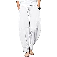 LVCBL Linnen herenbroek, lange wijde zomerbroek, trekkoord, yogabroek met zakken, luchtige zonbescherming, strandbroek, zwart, XL