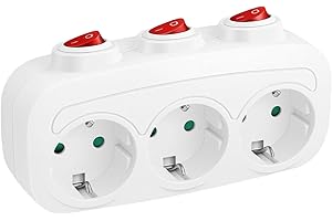 SUNSIERWEI Ladron Enchufes con Interruptor Independiente, Enchufe Multiple 3 Tomas 3680W,Regletas Enchufes Pared,Vertical Trifasico Enchufe,Adaptador Enchufe Triple para Oficina, Cocina,Blanco