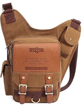 S-ZONE Herren Utility Leinwand Leder Schulter Militär Patchwork Tasche Versipack Umhängetasche Handtasche Brusttasche