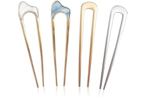 SIOPPKIK SIOPPKI 4 Piezas Horquillas en Forma U Palillo de Estilo Francés de Concha de Tortuga Pelo de Metal Palos de Horquilla Clavijas de Moño para Mujeres Niñas