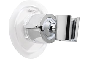 Ibergrif M20407 Soporte de Ducha Adhesivo, Sin Necesidad de Taladrar, Fuerza Súper Adhesiva, Soporte de Ducha de Angulo Ajustable, Plata
