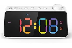 ANJANK Kinder Radiowecker mit Bunter Digital,Dual-Wecker mit Wochentags/Wochenend,0-100% Dimmer,USB Ladeanschluss,Regelbare Radiolautstärke,Einfache Einstellung,Großes Display Super-lesbar,Teenager
