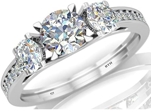 Ladies Ring-925 Sterling Silver 3 Stone Dazzling Simulated Diamonds CZ Wedding Engagement Ring M
