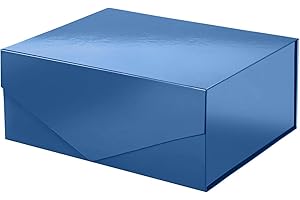 PKGMAGIC Boite Cadeau Vide 24,1x17,8x10,2 CM,Boite Cadeau Bleu,Petite Coffret Cadeau Vide avec Couvercle Magnétique pour Mariage,Anniversaire,Fête des Pères(Brillant)