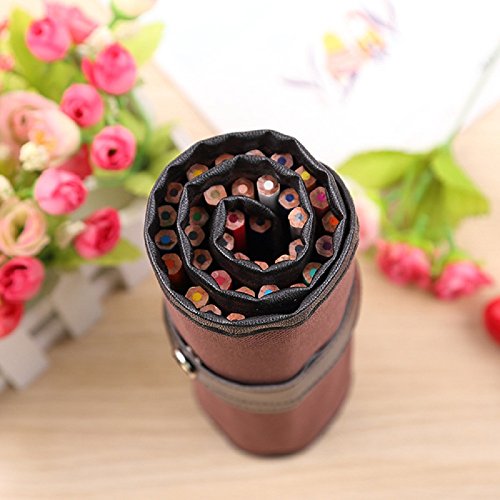Cobee Federmäppchen Stiftrolle Rollmäppchen mit 72 Löchern Leder Mäppchen Pencilcase Stiftsammler für Buntstifte Bleistifte Schule Kunst - 4