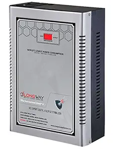 LONGWAY LWC-1504 AC Digital Voltage STABILIZER WT AC Expert HI Low & Surge Protection, 3 Year Warranty (Silver Black, 1)