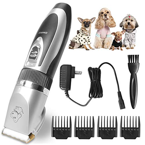 VOONEEN Dog Grooming Clippers, Pet Hair Remover Clippers Rechargeable Cordless Dog Hair Trimmer Accessories Professional Tool with 4 Comb Guides Scissors for Dogs Cats & Other Animals Low Noise