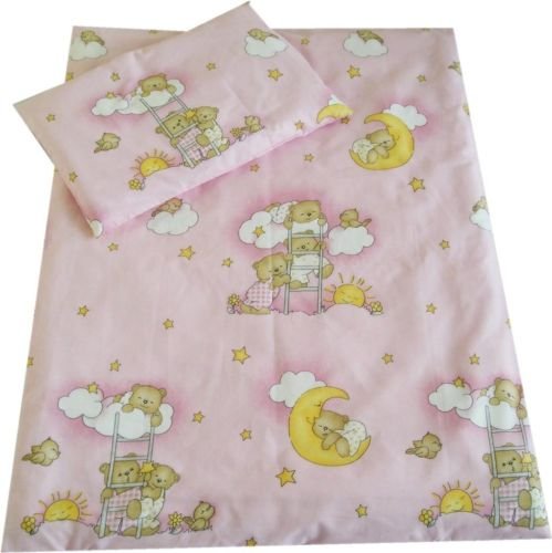 Babies-Island A 2 Piece Bedding Set Pillowcase+Duvet Cover For Baby Toddler To Fit Cot/Cot Bed - Pink Teddies On A Moon - Size : 120x150 cm