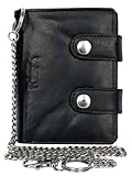 Dimensiones: 9 x 12 cm Billetera negro estilo motero de cuero con cadena de metal