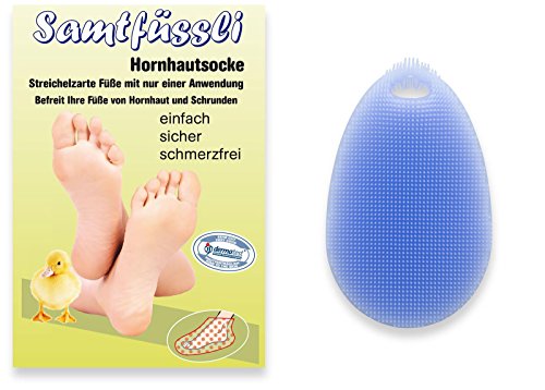 SamtFüssli - Hornhautsocke, streichelzarte Füße mit nur einer Anwendung inkl. hygienischem Silikonschwamm (blau)