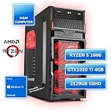 M&amp;M Computer Dresden Gamer-PC Ryzen , AMD Ryzen 5 1600 CPU (Six-Core/Hexa-Core), Geforce GTX 1050 Ti Gamer Grafikkarte mit 4GB, 120GB SSD , 2000GB SATA3 Festplatte, 16GB DDR4 RAM 2666MHz, Gigabyte Motherboard, DVD-Brenner, Sharkoon Gaming-Gehäuse beleuchtet, komplett Set mit Windows 10 Home vorinstalliert inkl. Treiber, Top-Angebote