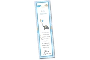 PRINTSERVIS 30 Segna libro per festa Battesimo personalizzabile 40x150 stampato su cartoncino 300gr per bimbo/a pronto per l'utilizzo e facile da compilare (Elefante Azzurro)