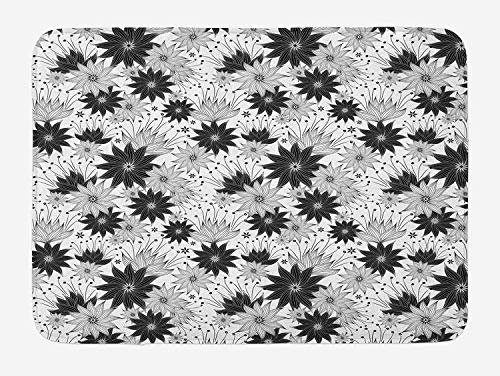 VTXWL Bathroom Bath Rug Kitchen Floor Mat Carpet,Zodiac Decor,Floral Images Pisces Fish House of Water Element Sensitivity Planet Sign,Black White,Flannel Microfiber Non-slip Soft Absorbent