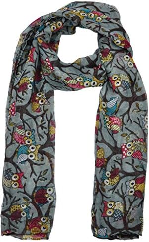 MyMusu ScarfOwl Print Scarf Bird Patterns Ladies Fashion Scarves Multi Color (Grey)